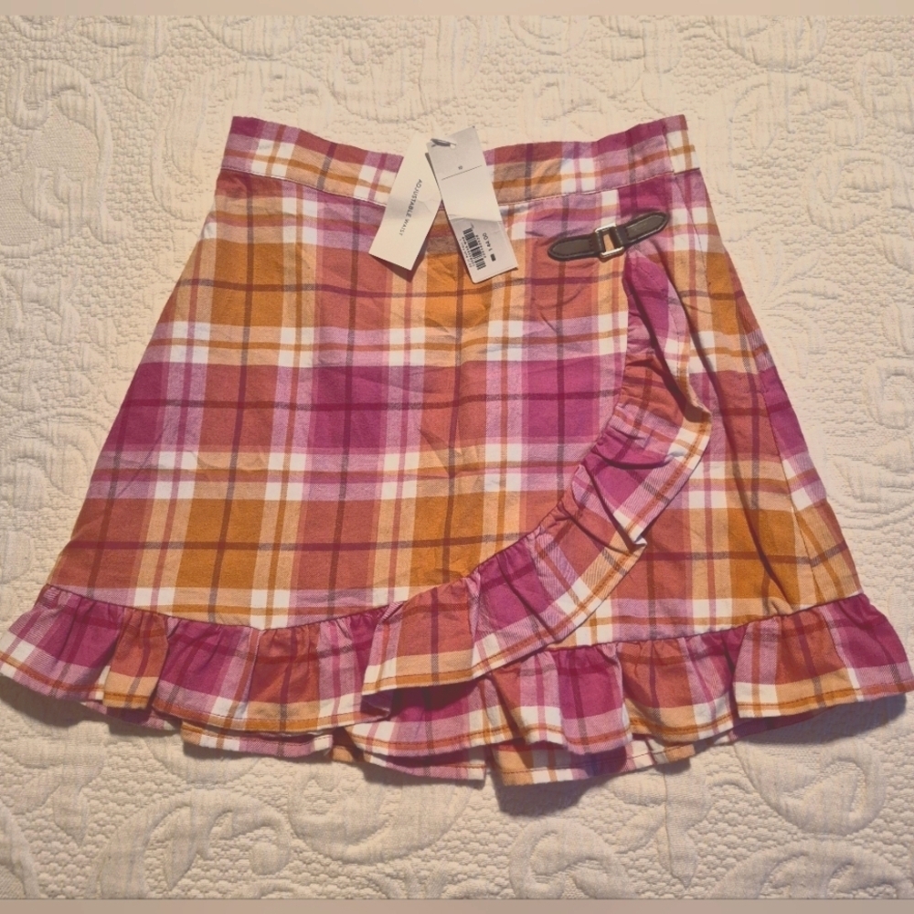 Janie and Jack girls size 10 pink and tan plaid skirt NEW
